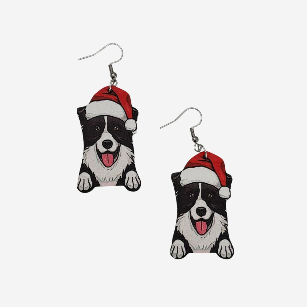 Christmas Dog Santa Hat Drop Earrings
